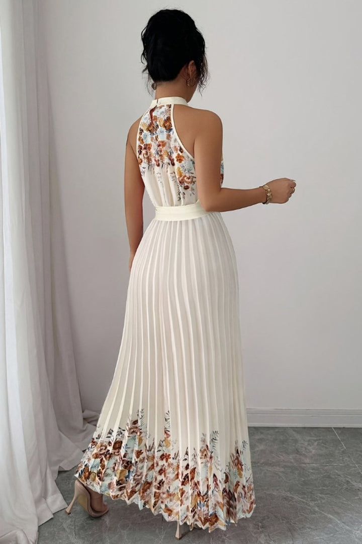 Emilia | Women's Floral Pleated Halter Midi Dress