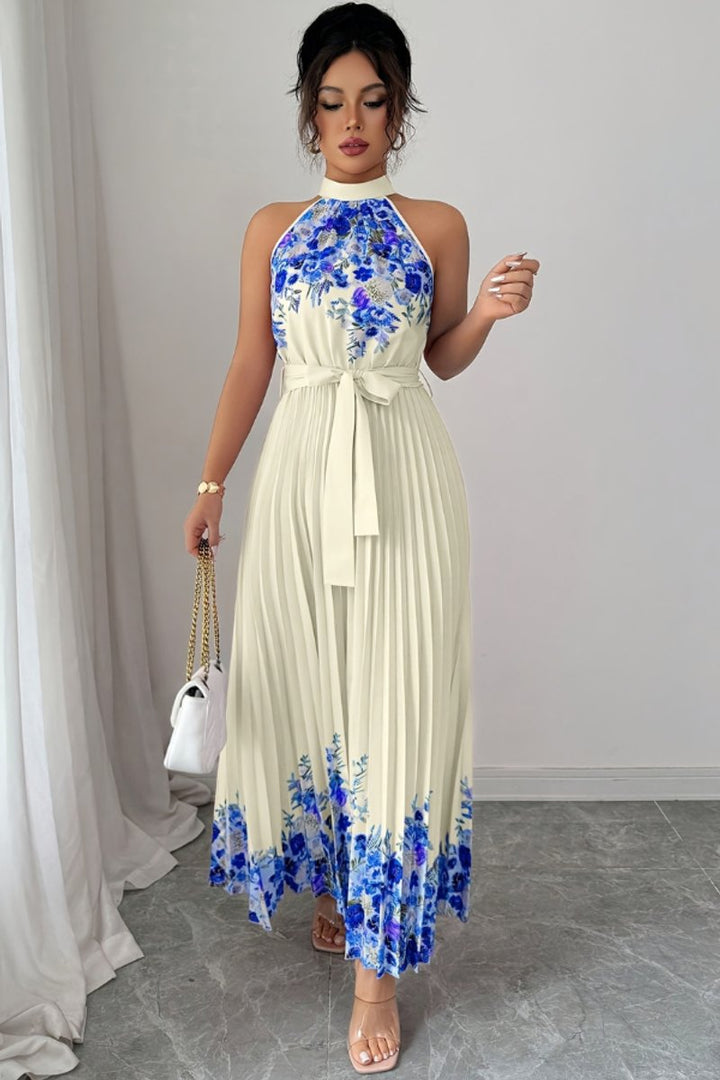Emilia | Women's Floral Pleated Halter Midi Dress
