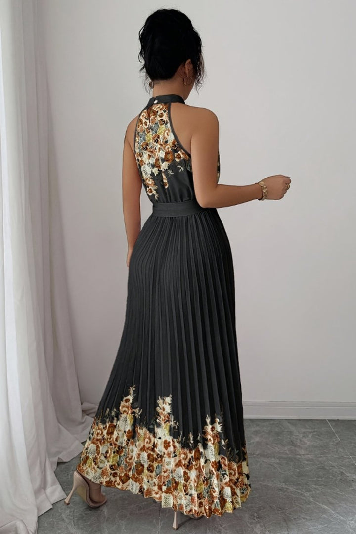 Emilia | Women's Floral Pleated Halter Midi Dress