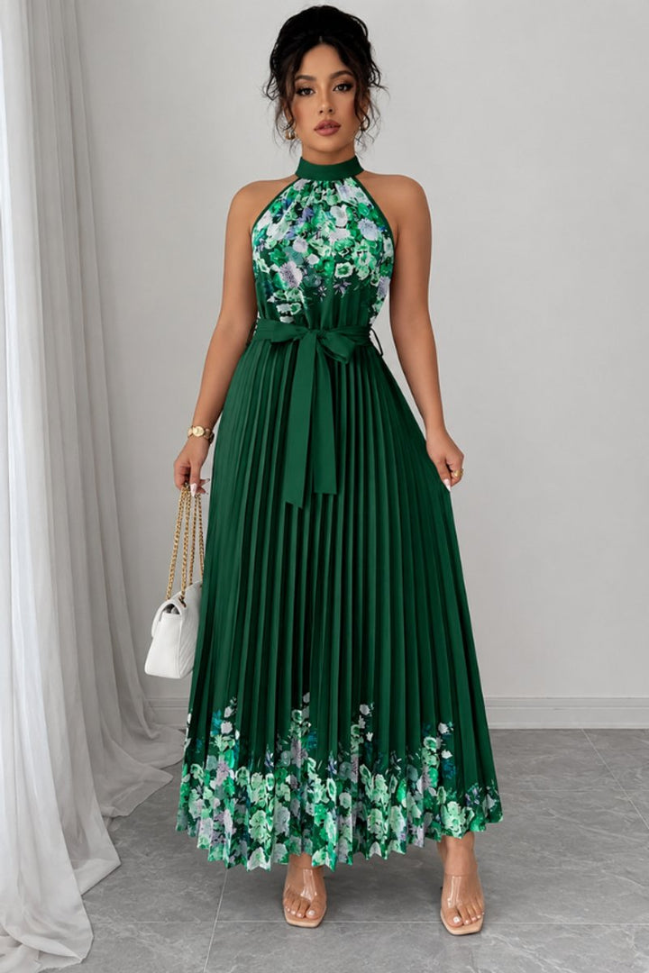 Emilia | Women's Floral Pleated Halter Midi Dress
