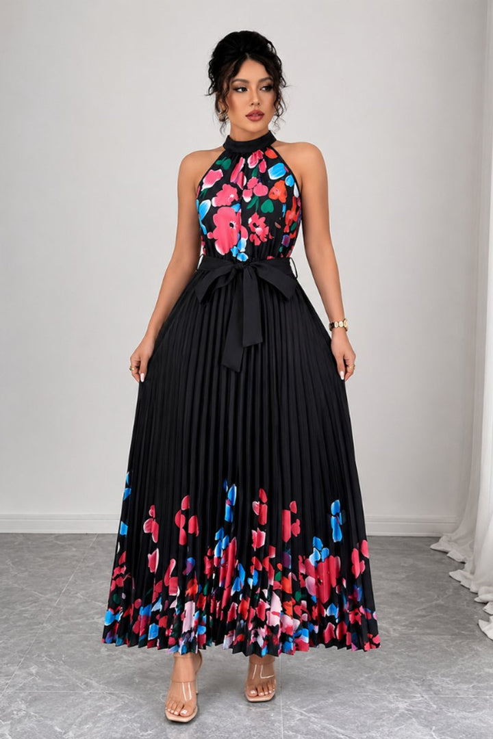 Emilia | Women's Floral Pleated Halter Midi Dress