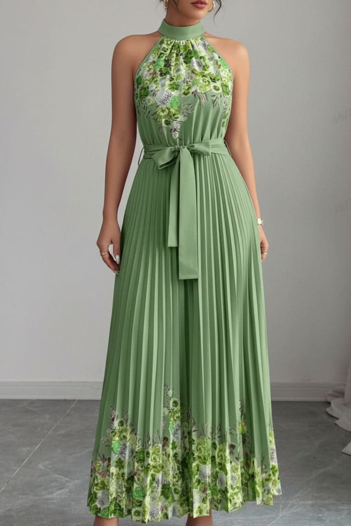 Emilia | Women's Floral Pleated Halter Midi Dress