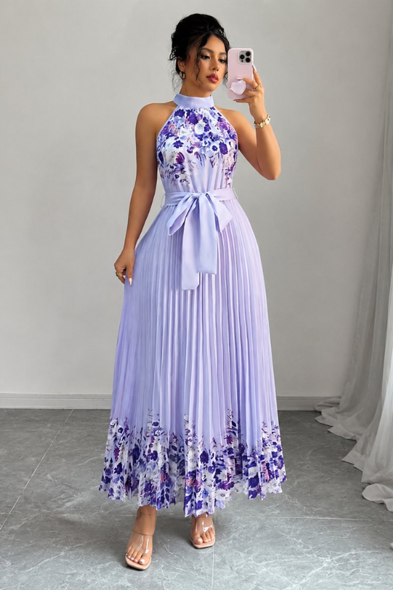 Emilia | Women's Floral Pleated Halter Midi Dress