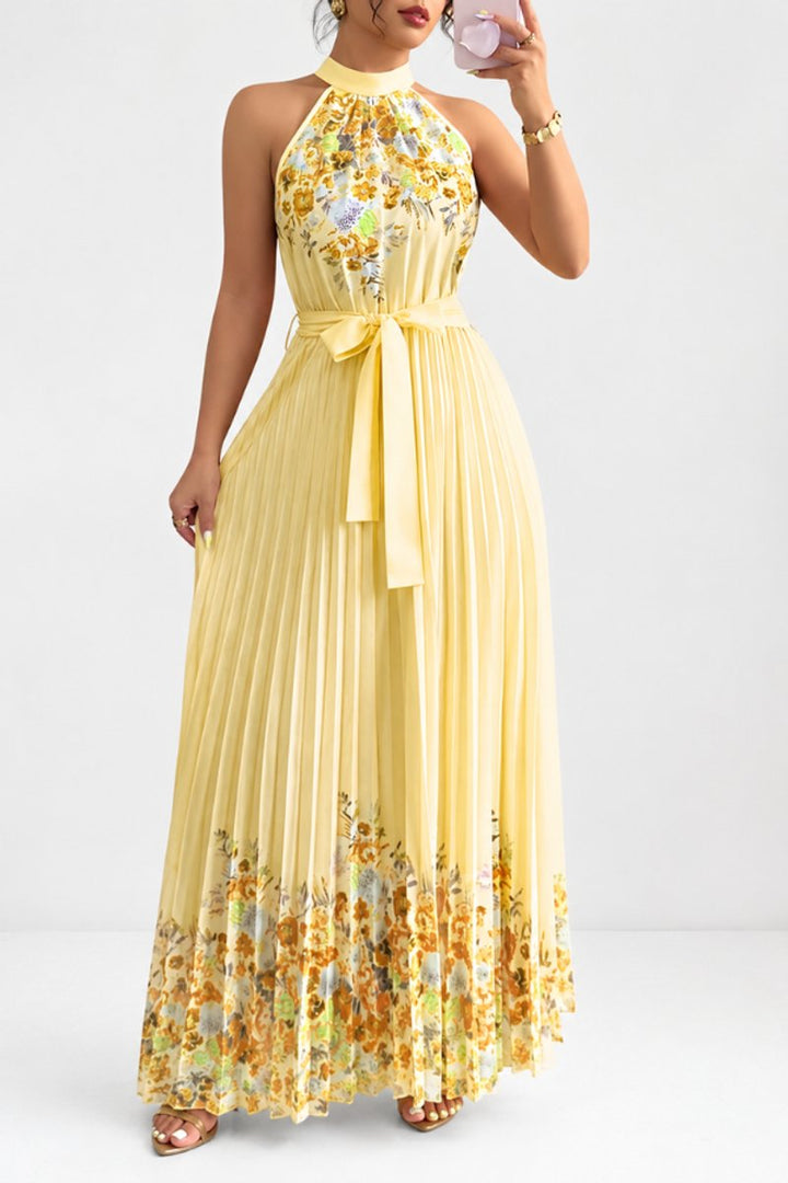 Emilia | Women's Floral Pleated Halter Midi Dress
