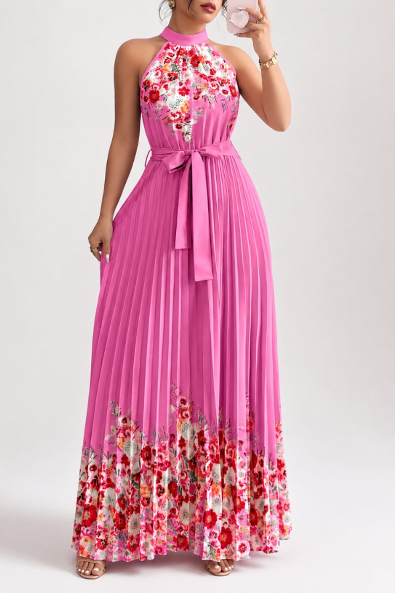 Emilia | Women's Floral Pleated Halter Midi Dress