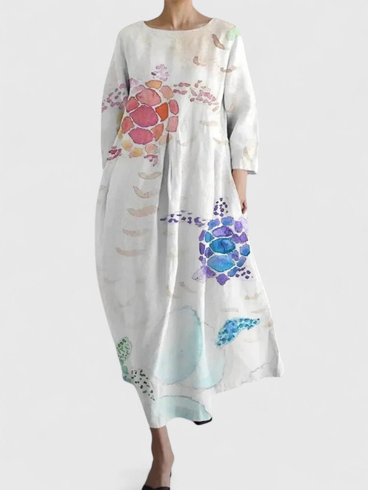 Greta | Women's Long Sleeve Midi Dress with Sea Creature Print