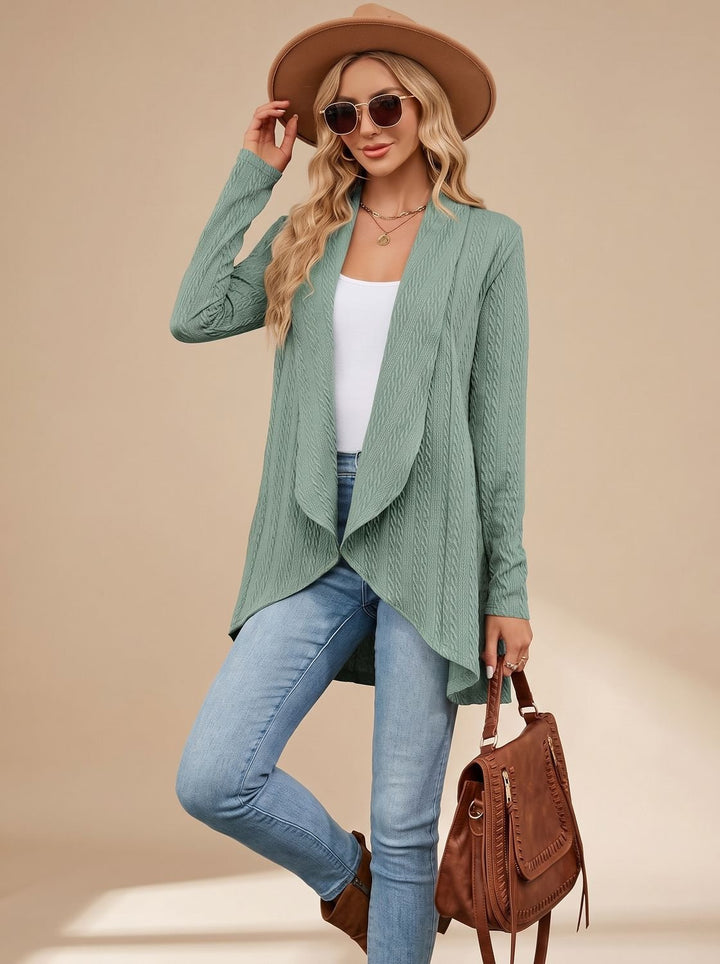 Greta | Women's Long Sleeve Cardigan Open Front Cable Knit Hip Length