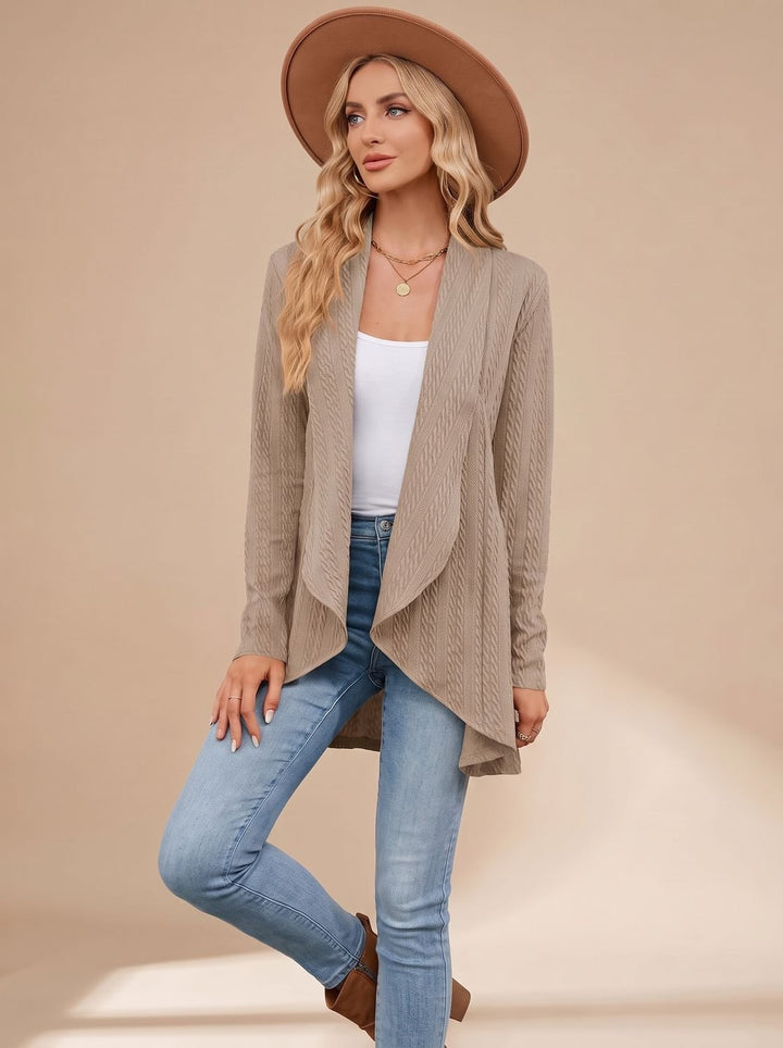 Greta | Women's Long Sleeve Cardigan Open Front Cable Knit Hip Length