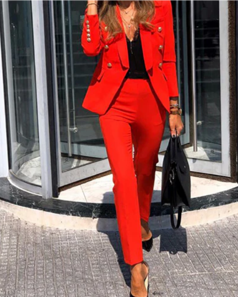 Women's Double-Breasted Blazer and Trousers Two-Piece Set
