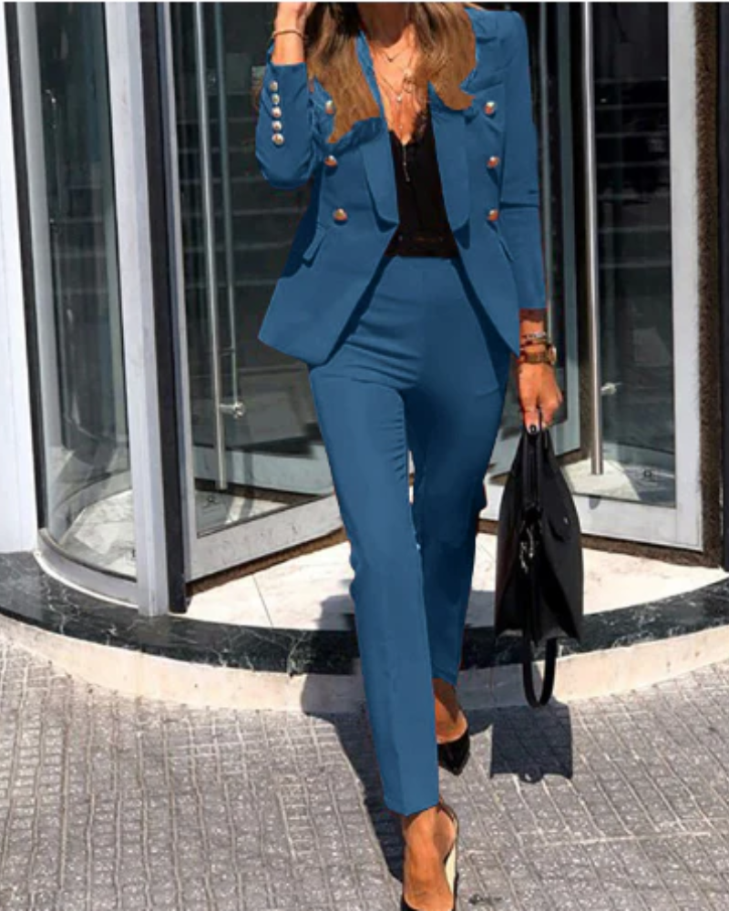 Women's Double-Breasted Blazer and Trousers Two-Piece Set