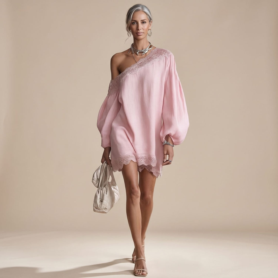 Marlene | Women's Off-Shoulder Mini Lace Dress with Puff Sleeves
