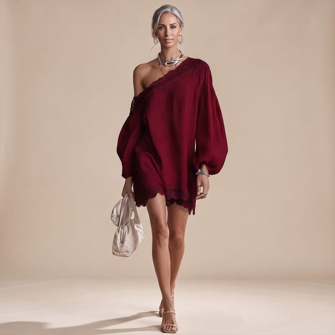 Marlene | Women's Off-Shoulder Mini Lace Dress with Puff Sleeves