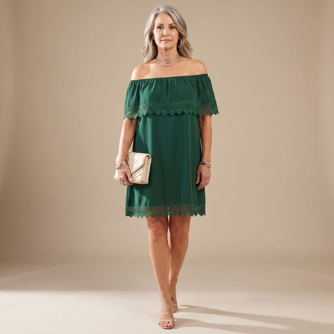 Marlene | Women's Off-Shoulder Mini Lace Dress with Puff Sleeves