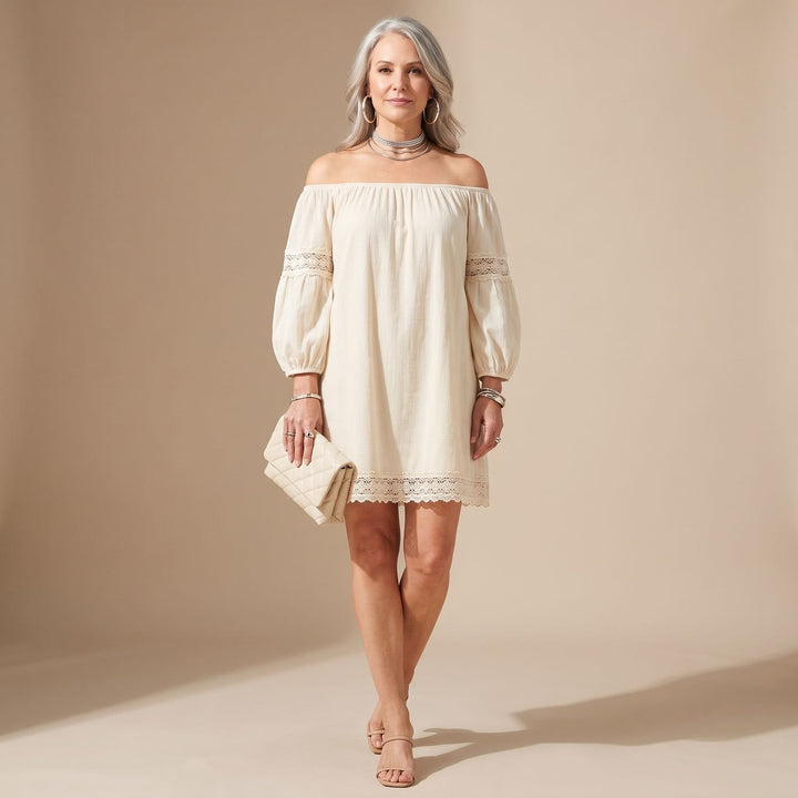 Marlene | Women's Off-Shoulder Mini Lace Dress with Puff Sleeves