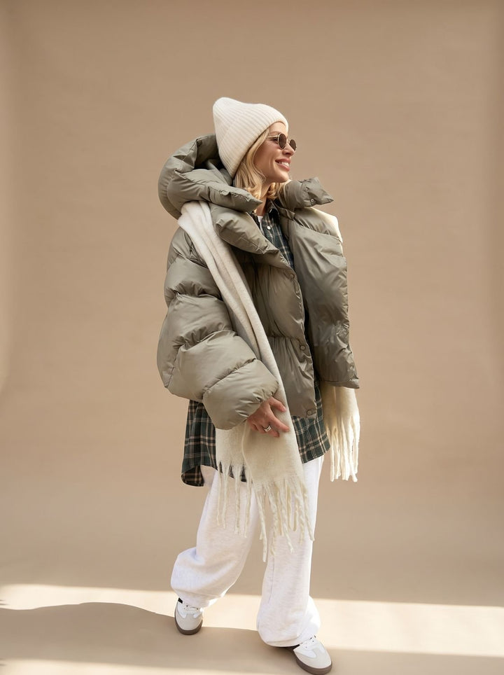 Elfriede | Women's Oversized Down Jacket with Stand-Up Collar Warm Quilted