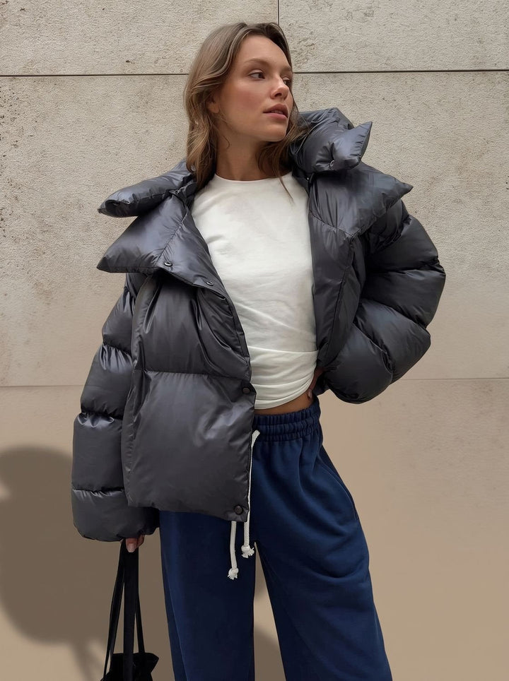 Elfriede | Women's Oversized Down Jacket with Stand-Up Collar Warm Quilted