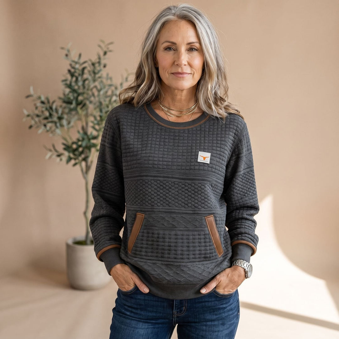 Hannah | Women's Relaxed-Fit Sweater with Kangaroo Pocket and Waffle Texture