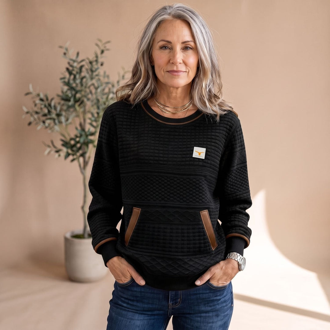 Hannah | Women's Relaxed-Fit Sweater with Kangaroo Pocket and Waffle Texture