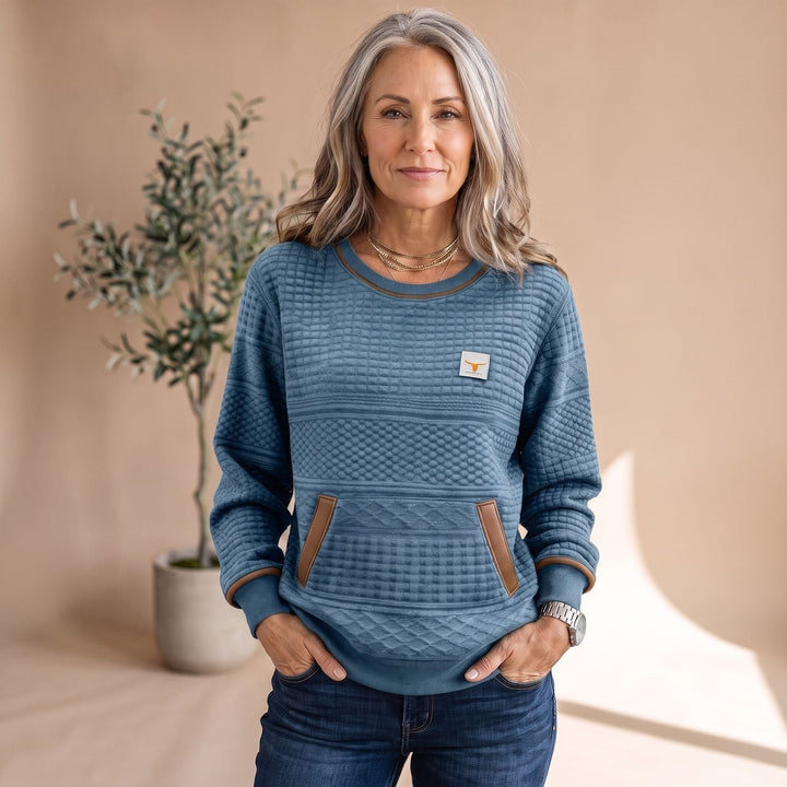 Hannah | Women's Relaxed-Fit Sweater with Kangaroo Pocket and Waffle Texture