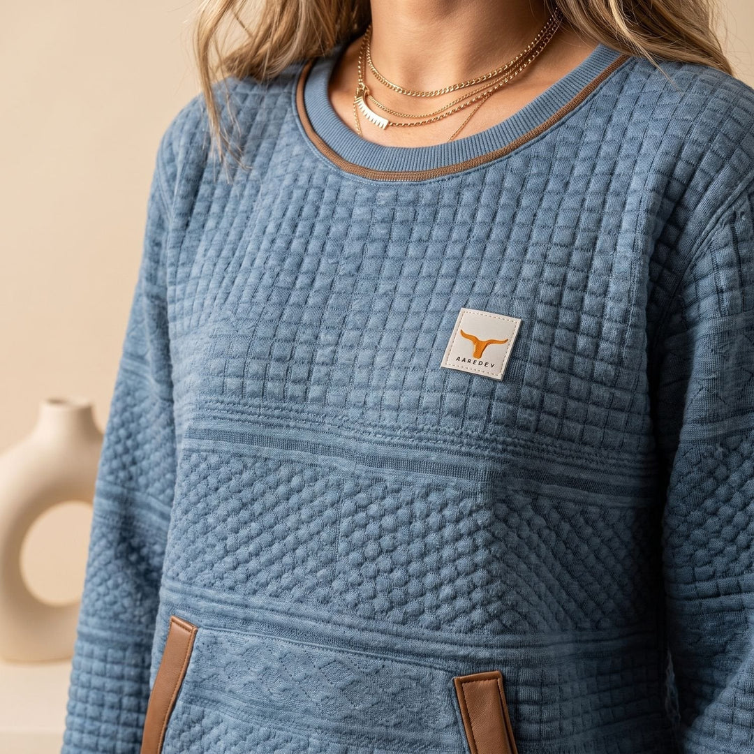 Hannah | Women's Relaxed-Fit Sweater with Kangaroo Pocket and Waffle Texture
