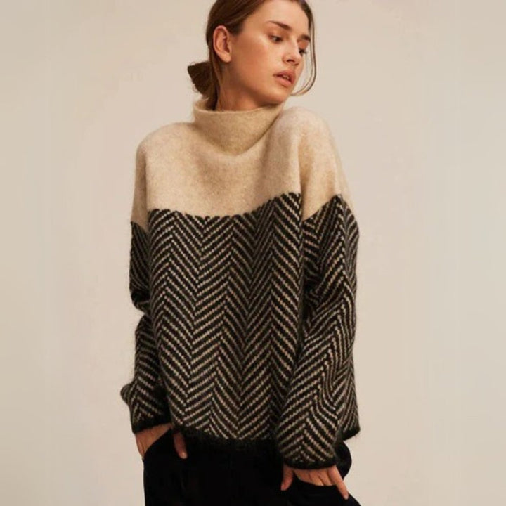 Greta | Women's Turtleneck Sweater Oversized Knit Sweater Herringbone Pattern