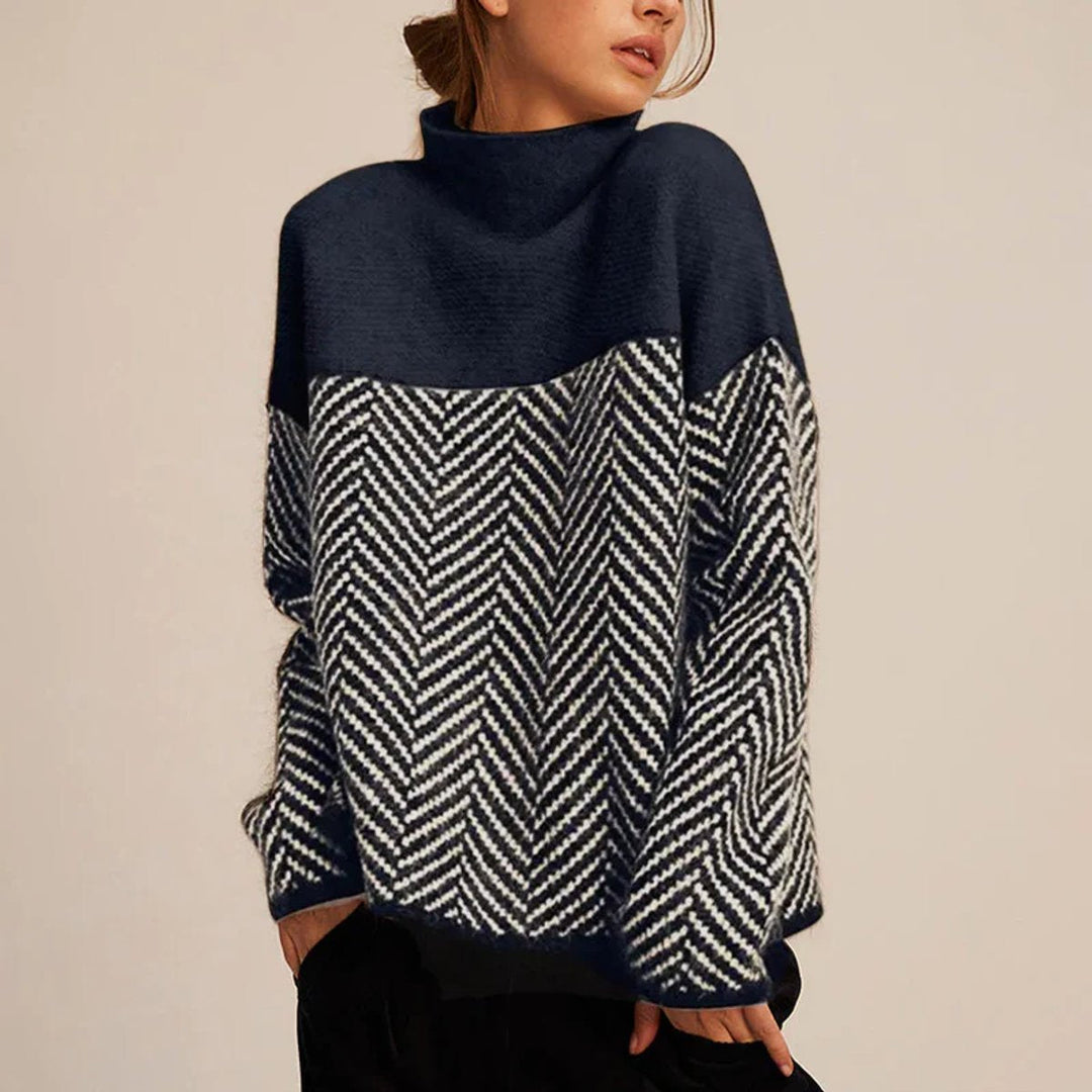 Greta | Women's Turtleneck Sweater Oversized Knit Sweater Herringbone Pattern