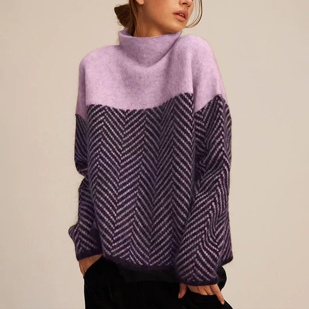 Greta | Women's Turtleneck Sweater Oversized Knit Sweater Herringbone Pattern