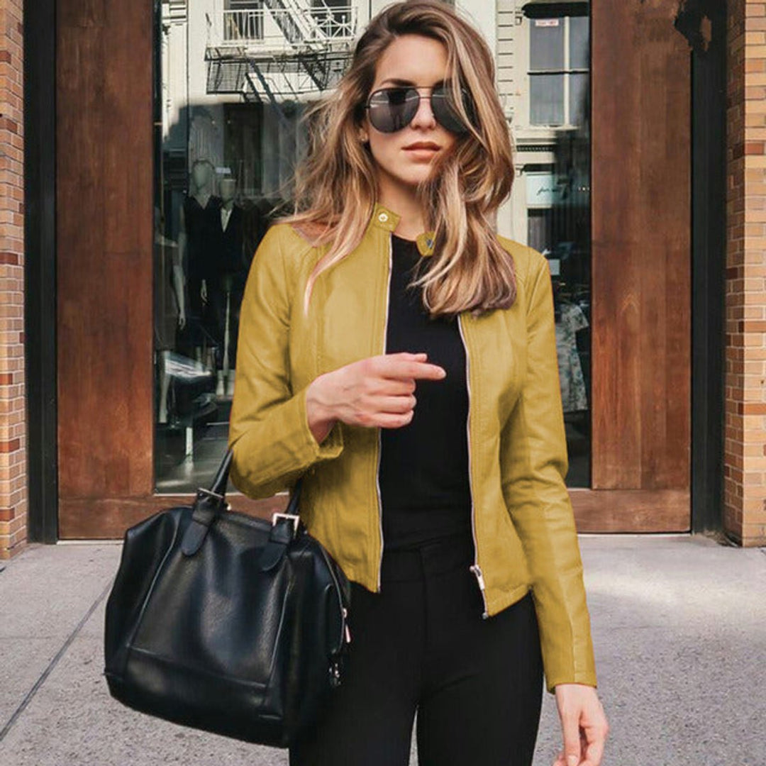 Sophie | Women's Slim-Fit Faux Leather Biker Jacket with Zipper