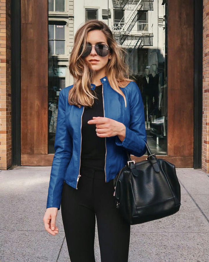 Sophie | Women's Slim-Fit Faux Leather Biker Jacket with Zipper