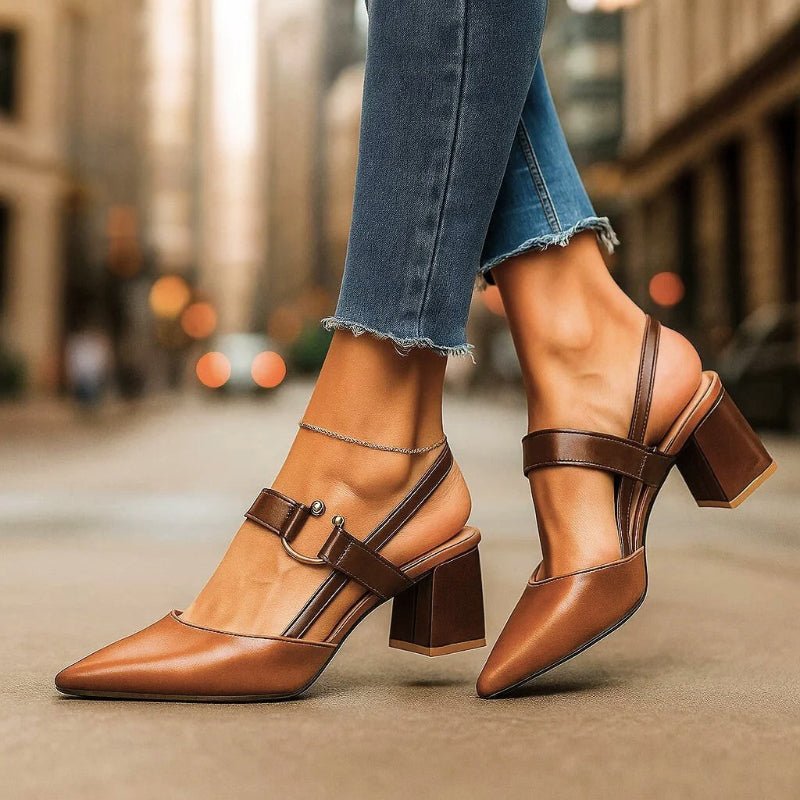 Nora | Women's Pointed Toe T-Strap Block Heel Pumps