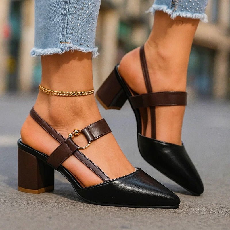 Nora | Women's Pointed Toe T-Strap Block Heel Pumps