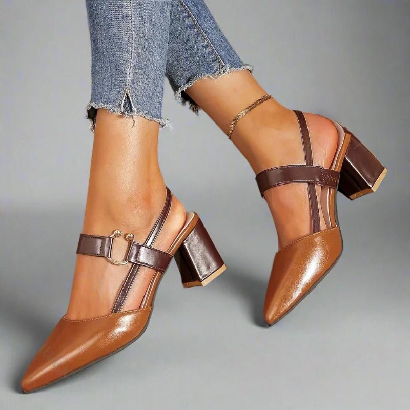 Nora | Women's Pointed Toe T-Strap Block Heel Pumps