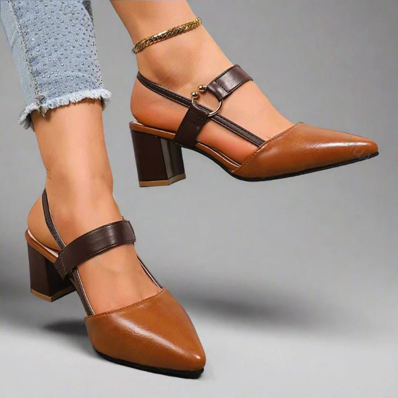 Nora | Women's Pointed Toe T-Strap Block Heel Pumps