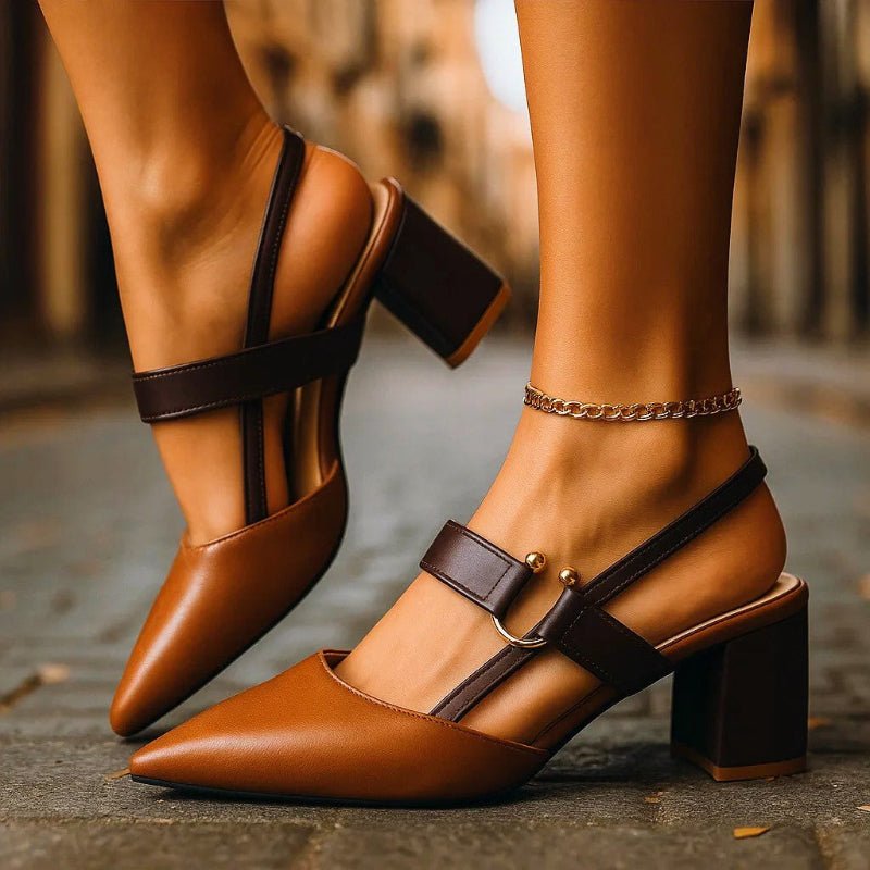 Nora | Women's Pointed Toe T-Strap Block Heel Pumps