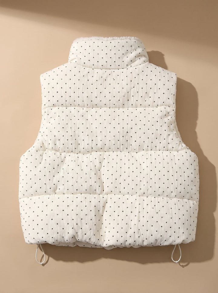 Marie | Women's Quilted Vest with Teddy Lining, Stand-up Collar, Polka Dots Bodywarmer