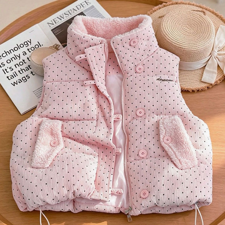 Marie | Women's Quilted Vest with Teddy Lining, Stand-up Collar, Polka Dots Bodywarmer