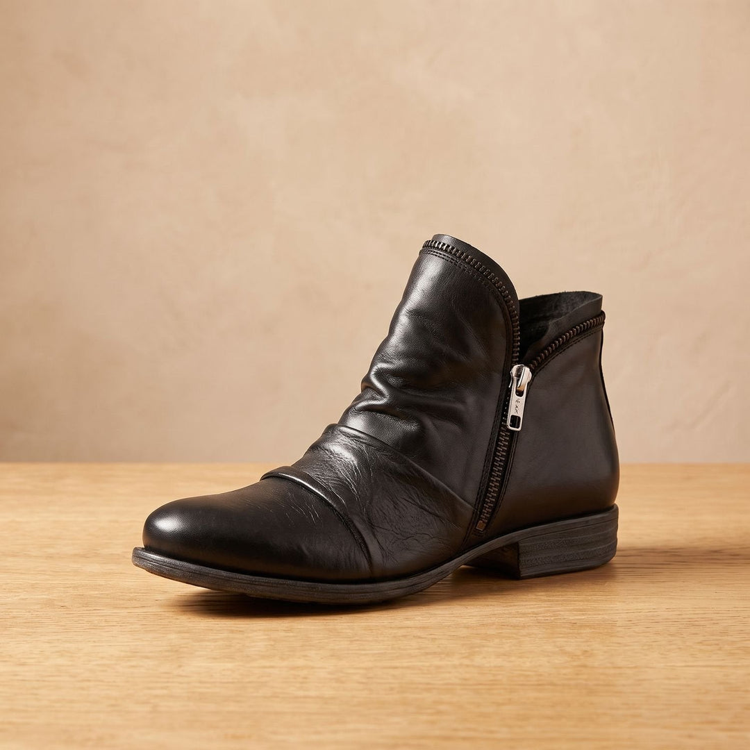 Marlene | Women's Ankle Boots Wide Fit Zipper Leather Look