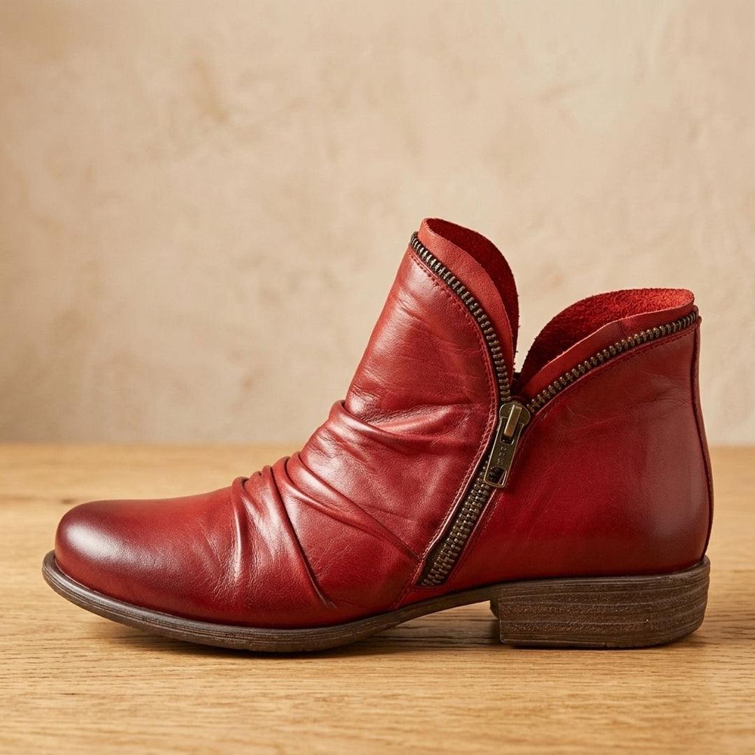 Marlene | Women's Ankle Boots Wide Fit Zipper Leather Look