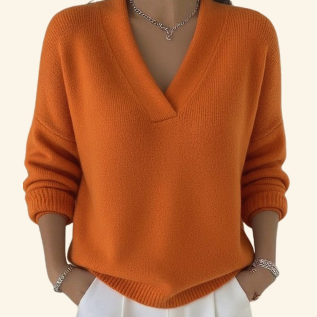 Hannah | Women's Knit Sweater V-Neck Loose Fit Long Sleeve