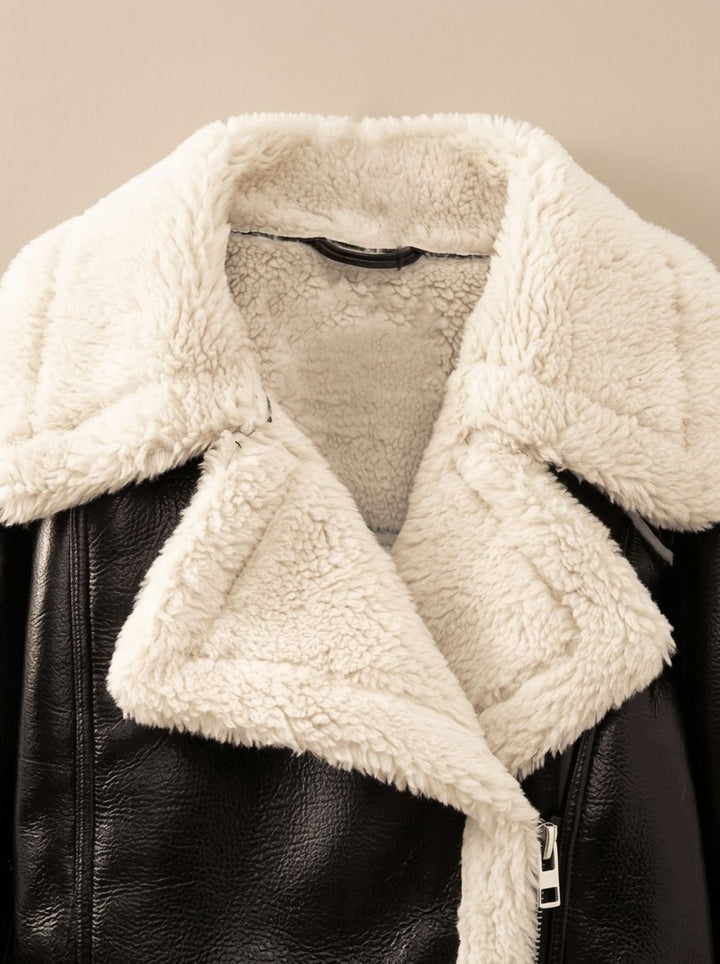 Annika | Women's Teddy Jacket Faux Fur Coat Crop Jacket in Leather Look