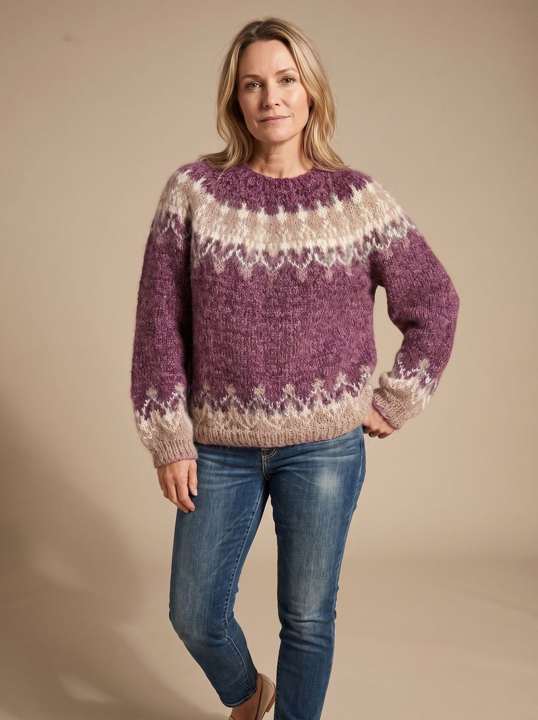 Marlene | Women's Christmas Sweater Nordic Jacquard Knit Sweater Round Neck