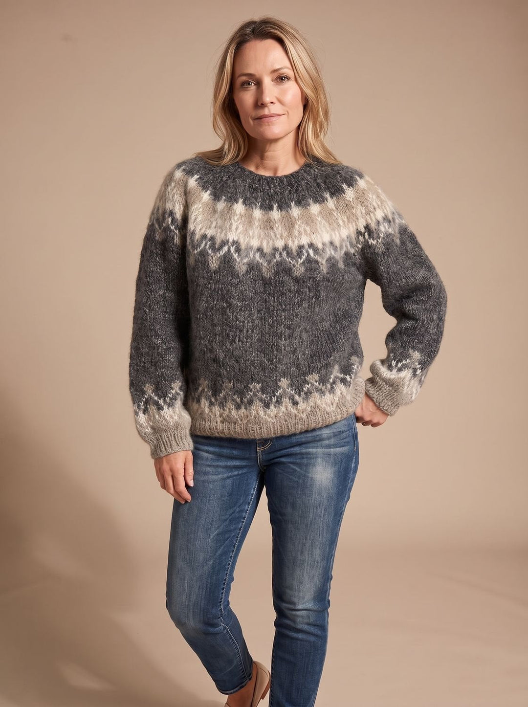 Marlene | Women's Christmas Sweater Nordic Jacquard Knit Sweater Round Neck