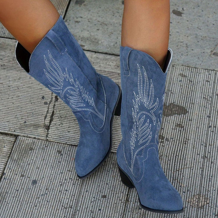 Lena | Women's Western Boots with Block Heel, Wide Shaft, and Embroidery