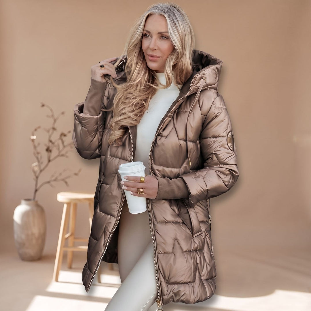Lena | Women's Winter Jacket Quilted Hooded Jacket Shiny Warm, Bronze