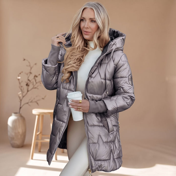 Lena | Women's Winter Jacket Quilted Hooded Jacket Shiny Warm, Bronze