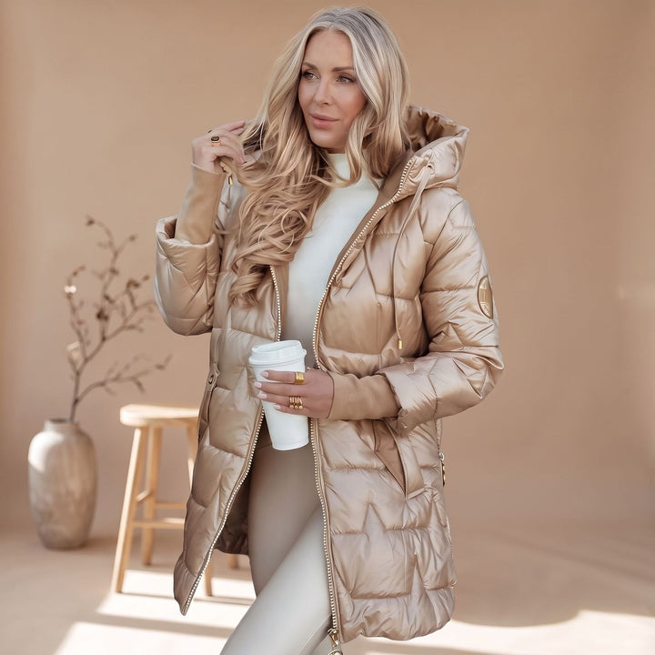 Lena | Women's Winter Jacket Quilted Hooded Jacket Shiny Warm, Bronze