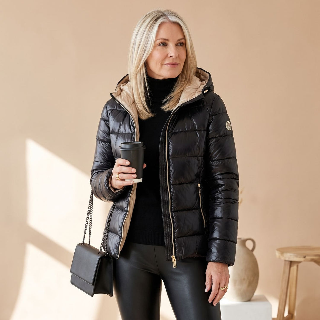 Lena | Women's Winter Jacket Quilted Hooded Jacket Shiny Warm, Bronze
