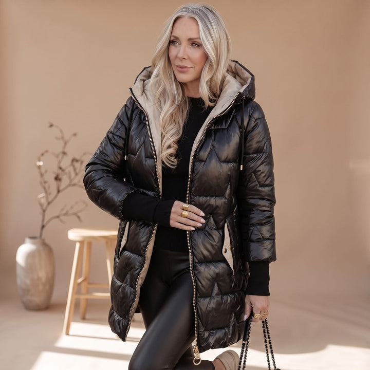 Lena | Women's Winter Jacket Quilted Hooded Jacket Shiny Warm, Bronze