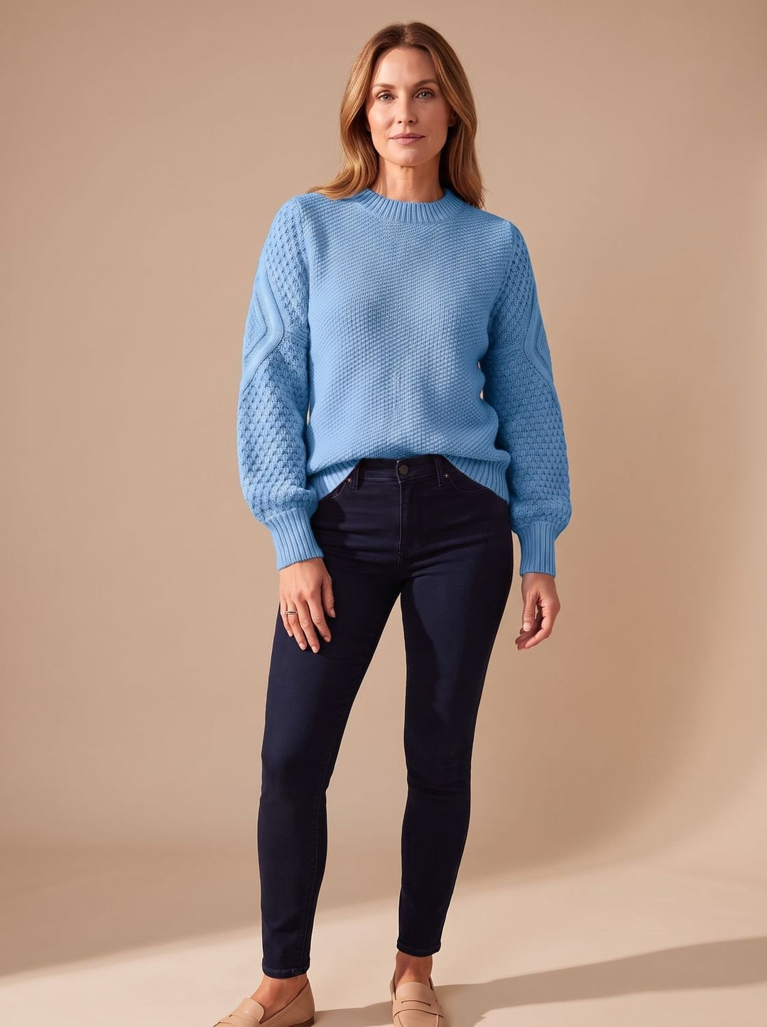 Leonie | Women's Cable Knit Sweater with Balloon Sleeves Relaxed-Fit Knit Sweater