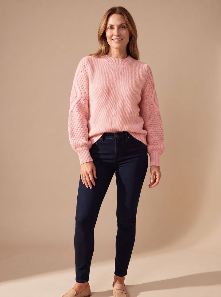 Leonie | Women's Cable Knit Sweater with Balloon Sleeves Relaxed-Fit Knit Sweater